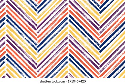 Boho zigzag fashion print vector seamless pattern. Paint brush stroke geometric stripes. Hand drawn paint texture zig zag chevron backdrop. Watercolor textile print seamless design.