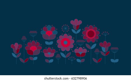 Boho-chic style floral design elements for cards, header, poster.  Rustic decorative flowers inspired by traditional folk European ornaments