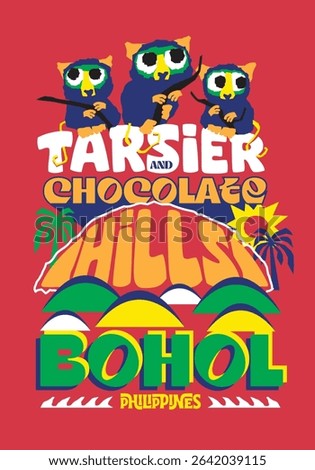 Bohol Philippines ethnic style drawing of tarsier and chocolate hills