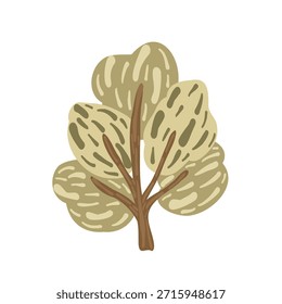 A boho-style botanical collection featuring stylized trees and bushes, hand-drawn vector illustrations. Minimalistic Scandinavian floral elements, isolated on a white background, for children's room decor