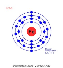 Bohr model of the Iron atom. electron structure of Iron