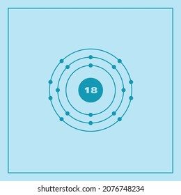 Bohr model representation of the argon atom, number 18 and symbol Ar.
Conceptual vector illustration of argon atom and electron configuration 2, 8, 8.