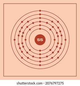 Bohr Model Representation Of The Caesium Atom, Number 55 And Symbol Cs.
Conceptual Vector Illustration Of Caesium Atom And Electron Configuration 2, 8, 18, 18, 8, 1.