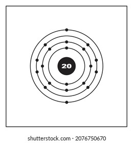 Bohr model representation of the calcium atom, number 20 and symbol Ca.
Conceptual vector illustration of calcium atom and electron configuration 2, 8, 8, 2.