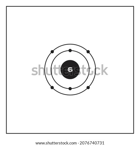 Bohr model representation of the carbon atom, number 6 and symbol C.  
Conceptual vector illustration of carbon atom and electron configuration 2, 4.