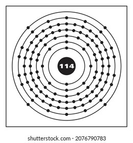 Bohr model representation of the flerovium atom, number 114 and symbol Fl.
Conceptual vector illustration of flerovium atom and electron configuration 2, 8, 18, 32, 32, 18, 4.