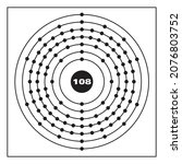 Bohr model representation of the hassium atom, number 108 and symbol Hs.
Conceptual vector illustration of hassium atom and electron configuration 2, 8, 18, 32, 32, 14, 2.