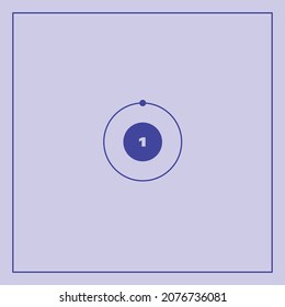 Bohr model representation of the hydrogen atom, number 1 and symbol H.  
Conceptual vector illustration of hydrogen atom and electron configuration 1.