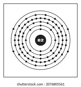 Bohr model representation of the lead atom, number 82 and symbol Pb.
Conceptual vector illustration of lead atom and electron configuration 2, 8, 18, 32, 18, 4.