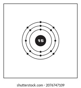 Bohr model representation of the phosphorus atom, number 15 and symbol P.
Conceptual vector illustration of phosphorus atom and electron configuration 2, 8, 5.