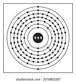 Bohr model representation of the roentgenium atom, number 111 and symbol Rg.
Conceptual vector illustration of roentgenium atom and electron configuration 2, 8, 18, 32, 32, 17, 2.