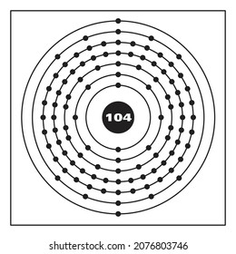Bohr model representation of the rutherfordium atom, number 104 and symbol Rf.
Conceptual vector illustration of rutherfordium atom and electron configuration 2, 8, 18, 32, 32, 10, 2.