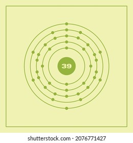 Bohr model representation of the yttrium atom, number 39 and symbol Y.
Conceptual vector illustration of yttrium atom and electron configuration 2, 8, 18, 9, 2.
