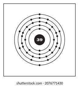 Bohr model representation of the yttrium atom, number 39 and symbol Y.
Conceptual vector illustration of yttrium atom and electron configuration 2, 8, 18, 9, 2.