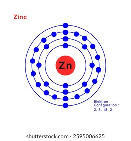 Bohr model of the Zine atom. electron structure of Zine