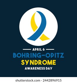 Bohring-Opitz Syndrome Awareness Day. April 6. Flat design vector. Blue and yellow ribbon icon. Eps 10.