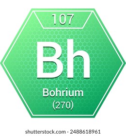 Bohrium (Bh) (107) Transition Metal - Fundamental Chemical Element, Periodic Table in Chemistry Symbol, Name, Atomic Mass, Number, Chemistry Hexagon Logo Icon Design, White Background