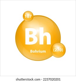 Bohrium (Bh) icon structure chemical element round shape circle yellow dark. Chemical element of periodic table Sign with atomic number. Study in science for education. 3D Illustration vector. 