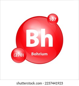 Bohrium (Bh) icon structure chemical element round shape circle red easily.  Chemical element of periodic table Sign with atomic number. Study in science for education. 3D Illustration vector.