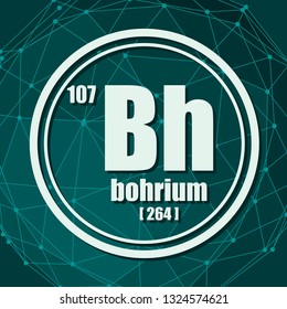 Bohrium chemical element. Sign with atomic number and atomic weight. Chemical element of periodic table. Molecule And Communication Background. Connected lines with dots.