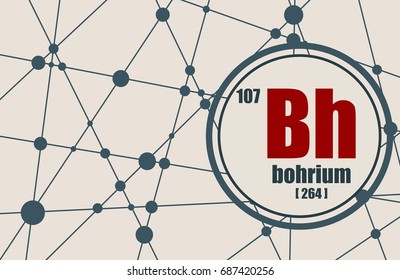 Bohrium chemical element. Sign with atomic number and atomic weight. Chemical element of periodic table. Molecule And Communication Background. Connected lines with dots.