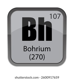 Bohrium element icon. Bh symbol. Number 107. Vector periodic table. Science education sign.