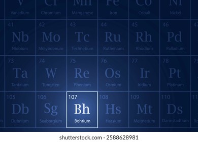 Bohrium highlighted element in periodic table with glowing effect