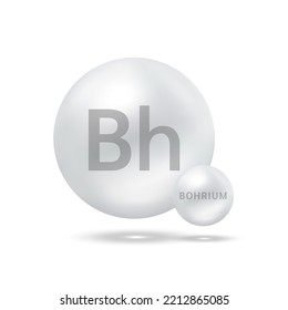 Bohrium molecule models silver. Ecology and biochemistry concept. Isolated spheres on white background. 3D Vector Illustration.