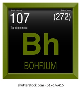 Bohrium symbol. Element number 107 of the Periodic Table of the Elements - Chemistry - Green frame with black background