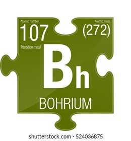 Bohrium symbol. Element number 107 of the Periodic Table of the Elements - Chemistry - Puzzle piece with green background