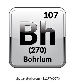 Bohrium symbol.Chemical element of the periodic table on a glossy white background in a silver frame.Vector illustration.