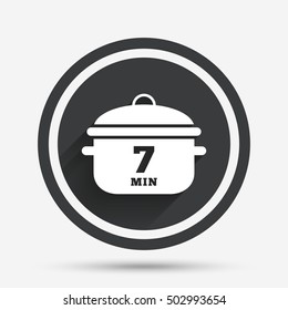 Boil 7 minutes. Cooking pan sign icon. Stew food.
