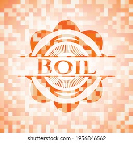 Boil abstract orange mosaic emblem with background 