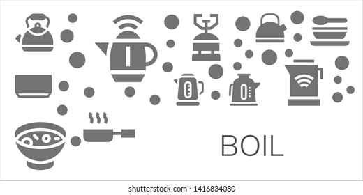 boil icon set. 11 filled boil icons.  Simple modern icons about  - Kettle, Soup, Camping gas, Frying pan