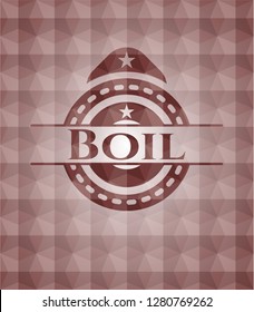 Boil red emblem with geometric pattern background. Seamless.