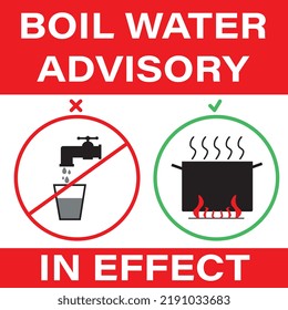 Boil Water Advisory with Contaminated Water and a Boiling Pot of Water and White Text