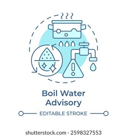 Boil water advisory soft blue concept icon. Remove contamination from liquid. Safety and emergency alert. Round shape line illustration. Abstract idea. Graphic design. Easy to use in presentation