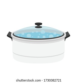 Boil water. Hot pot. Pot cartoon vector. free space for text. Water in pot. 