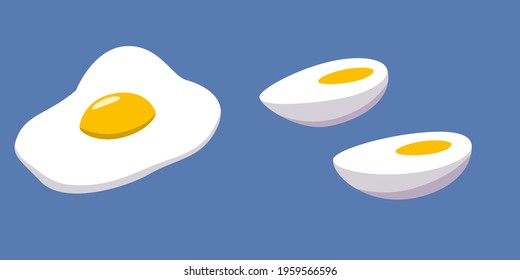 Boiled and broken egg with yolk, half an egg.