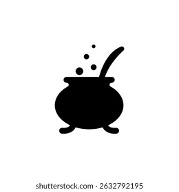 Boiled Cauldron, Halloween Witch Caldron Solid Flat Vector Icon Isolated on White Background.