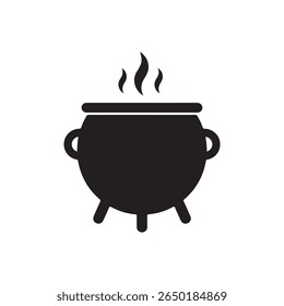 Boiled Cauldron, Halloween Witch Caldron Solid Flat Vector Icon Isolated on White Background.
