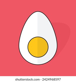 Boiled chicken egg cut in half. White and yolk. Flat style with long shadow. Easter, food, breakfast, protein, diet and cooking concept. EPS 8 vector illustration, no transparency