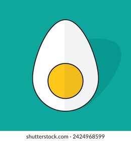 Boiled chicken egg cut in half. White and yolk. Flat style with long shadow. Easter, food, breakfast, protein, diet and cooking concept. EPS 8 vector illustration, no transparency