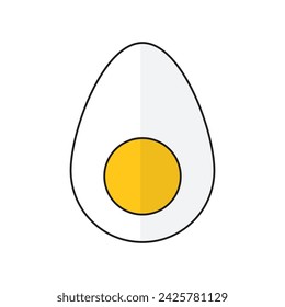 Boiled chicken egg cut in half. White and yolk. Flat style with long shadow. Easter, food, breakfast, protein, diet and cooking concept. EPS 8 vector illustration, no transparency