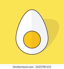 Boiled chicken egg cut in half. White and yolk. Flat style with long shadow. Easter, food, breakfast, protein, diet and cooking concept. EPS 8 vector illustration, no transparency