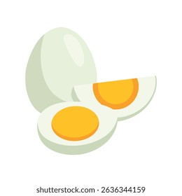 Boiled chicken eggs. Cooked hen egg with whole and cut pieces