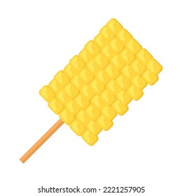 boiled corn on stick on white background