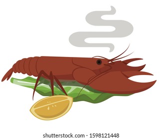 boiled crawfish on lettuce with lemon