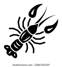 Boiled crayfish for beer festival solid icon, Oktoberfest concept, well-done crayfish sign on white background, Boiled Lobster icon in glyph style for mobile, web design. Vector graphics