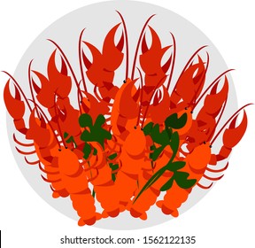 Boiled crayfish, illustration, vector on white background.